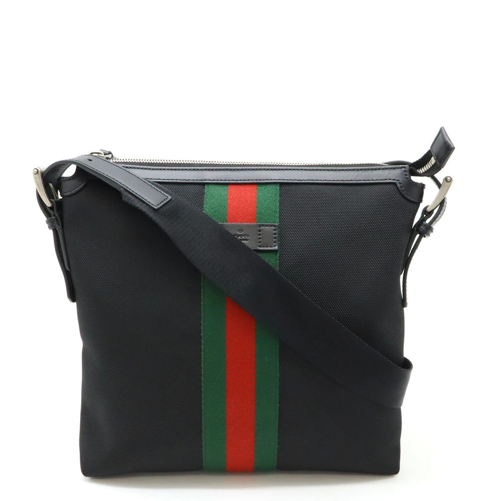 Gucci Web Stripe Sherry Crossbody Bag Techno Canvas Leather Black